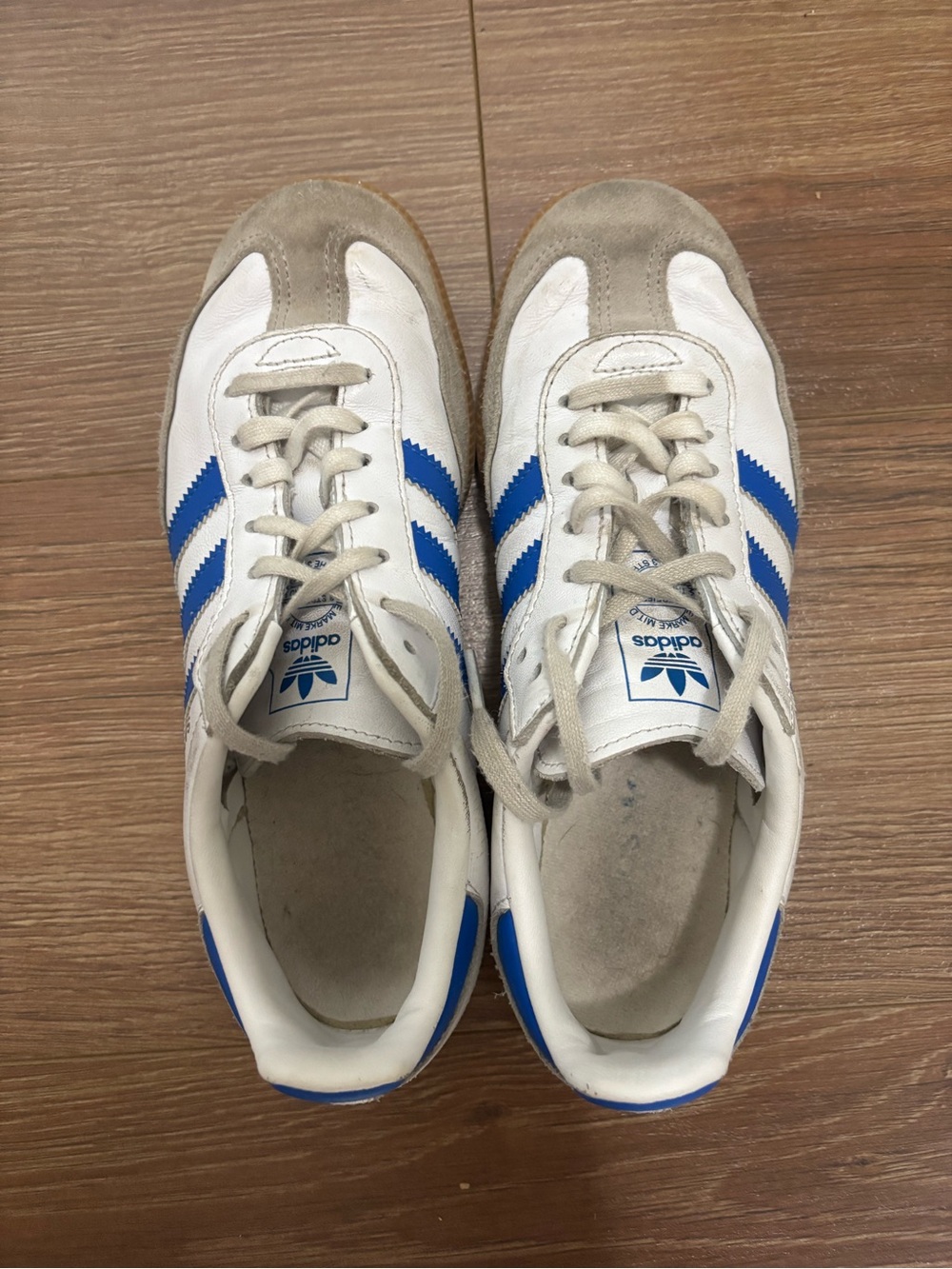 adidas White & Blue Low-Top Suede Accent Sneakers